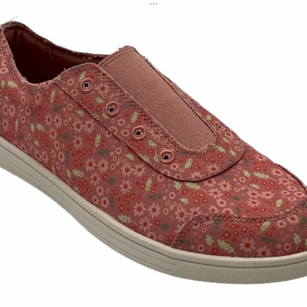 Spenco orthotic canvas slip-on shoes flat tennis shoes Santa pink floral 8.5 D